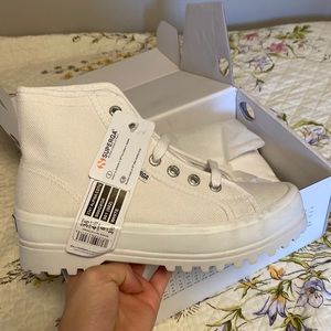 White platform high top sneakers